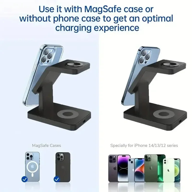 Support de chargeur magnétique sans fil 3 en 1, pour iPhone 15 14 13 12 Pro Max Apple Watch 1-8 AirPods Macsafe, Station de charge rapide