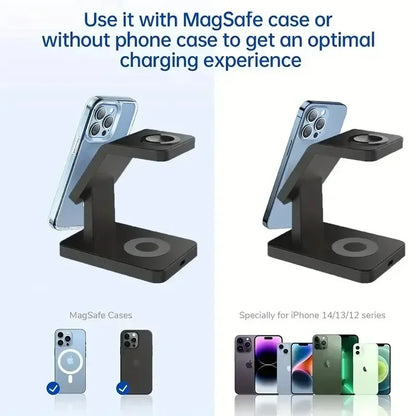 Support de chargeur magnétique sans fil 3 en 1, pour iPhone 15 14 13 12 Pro Max Apple Watch 1-8 AirPods Macsafe, Station de charge rapide