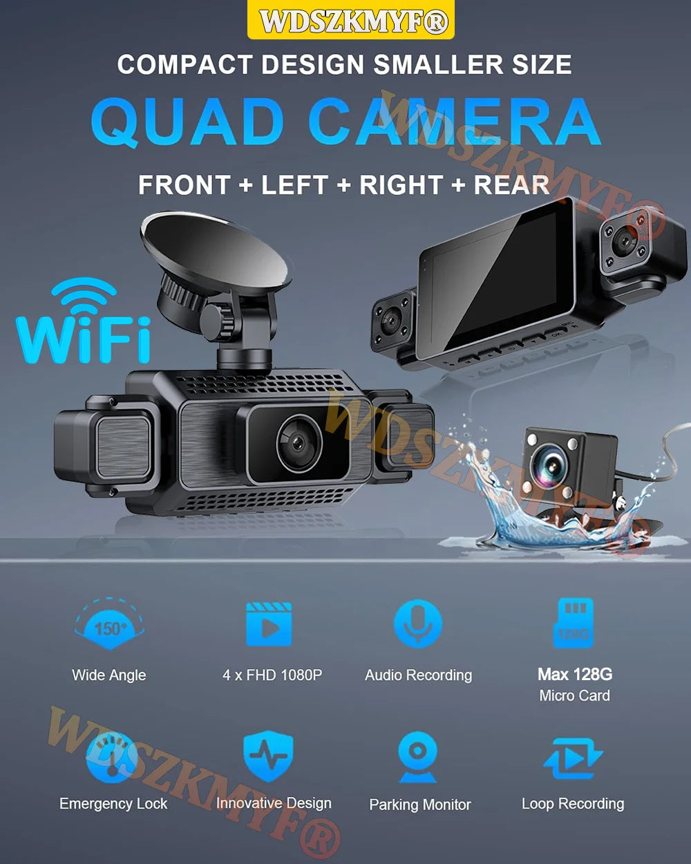 Prada Cam-Enregistreur vidéo de voiture avec vision nocturne, caméra WiFi 360 °, 3/4 canaux, dashcam voiture，caméra de recul，caméra 1080P, DVR, moniteur de stationnement 24h, vue avant droite et arrière, boîte noir