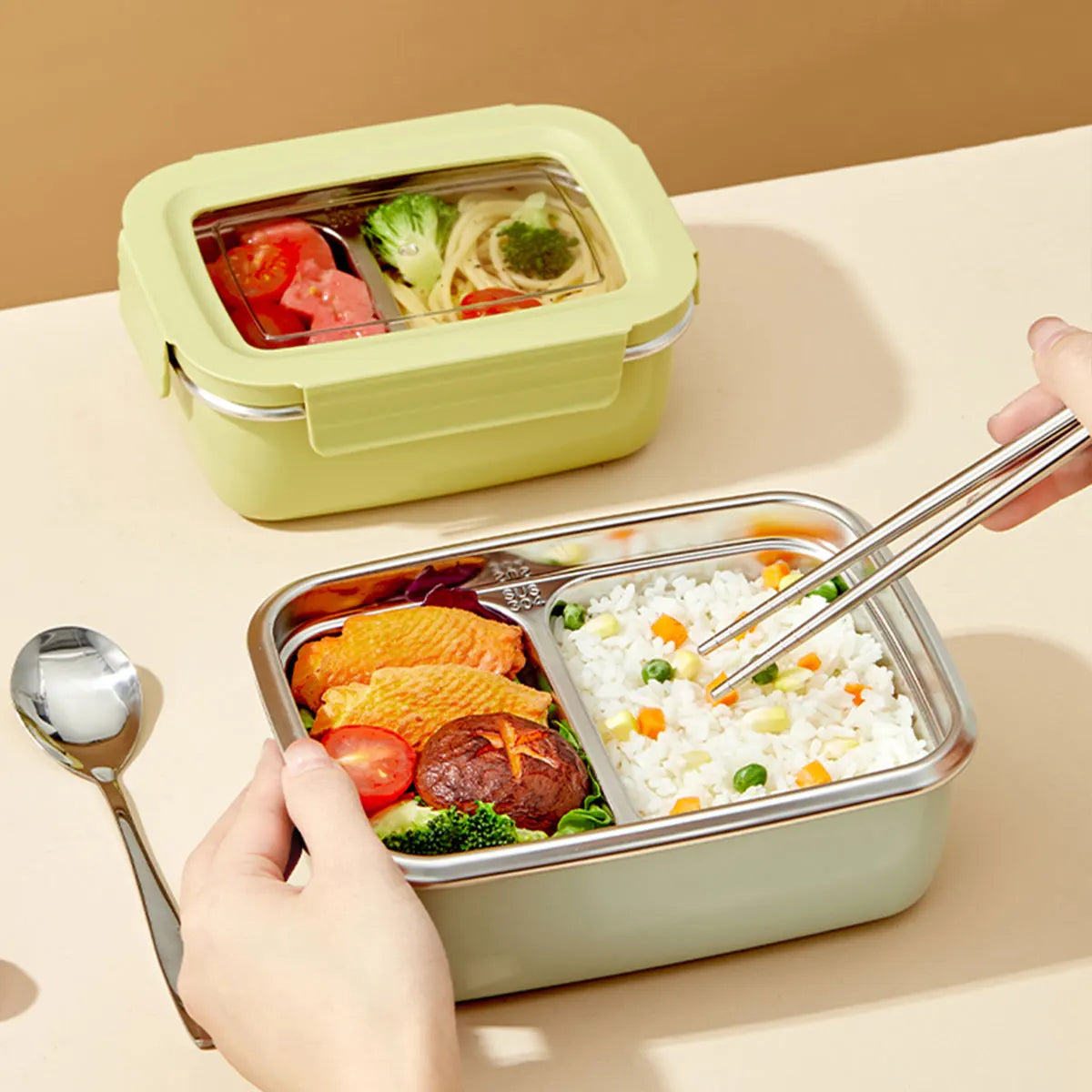 Boîte à déjeuner à compartiment en acier inoxydable 304 pour micro-ondes, boîte à Bento empilable anti-fuite pour étudiant, récipient alimentaire pour aliments froids et chauds