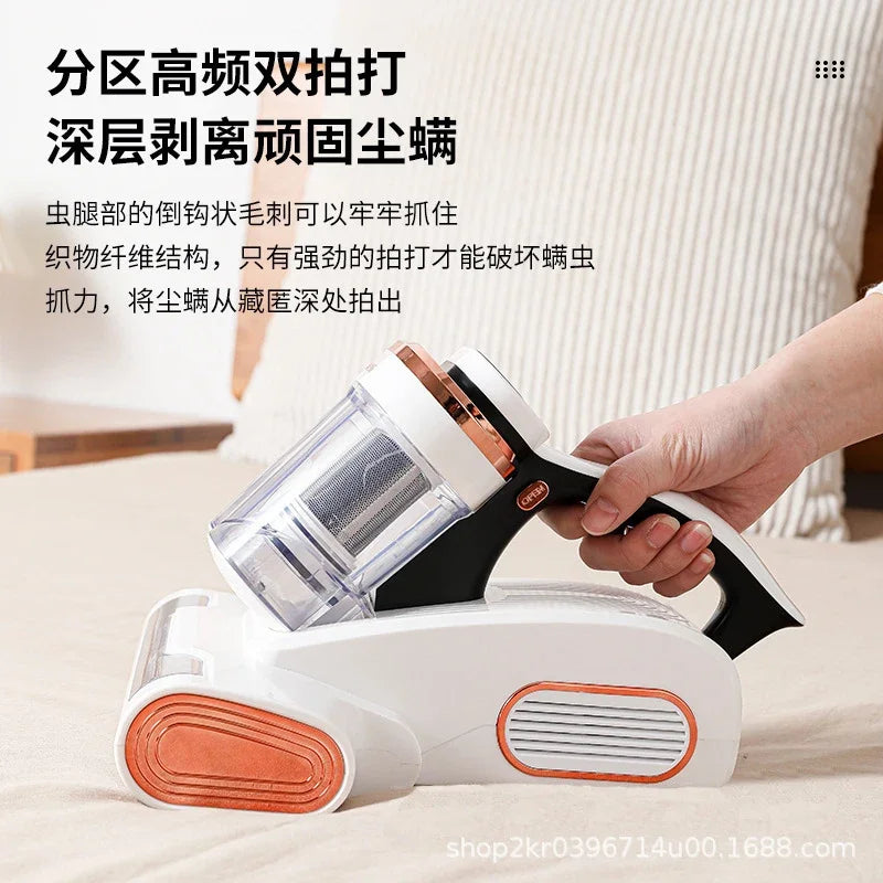 Aspirateur anti-acariens sans fil à forte aspiration avec double bac de collecte de poussière et lumière UV pour le nettoyage de la literie et des canapés à la maison