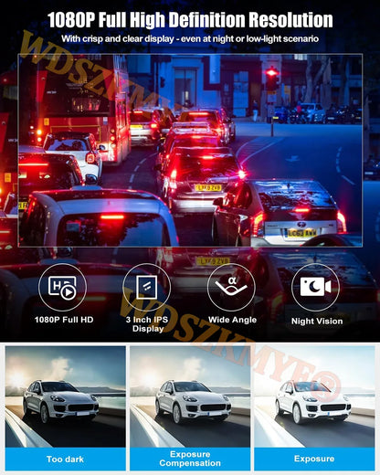 Prada Cam-Enregistreur vidéo de voiture avec vision nocturne, caméra WiFi 360 °, 3/4 canaux, dashcam voiture，caméra de recul，caméra 1080P, DVR, moniteur de stationnement 24h, vue avant droite et arrière, boîte noir