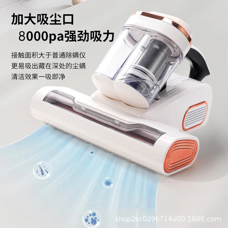 Aspirateur anti-acariens sans fil à forte aspiration avec double bac de collecte de poussière et lumière UV pour le nettoyage de la literie et des canapés à la maison