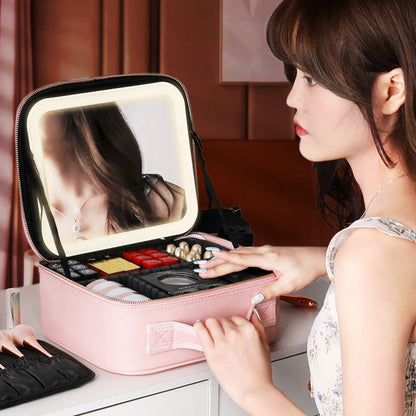 Étui à cosmétiques intelligent LED avec miroir, sac à cosmétiques, sacs de maquillage de voyage pour femmes, sac de rangement Portable à la mode, sacs de maquillage de voyage