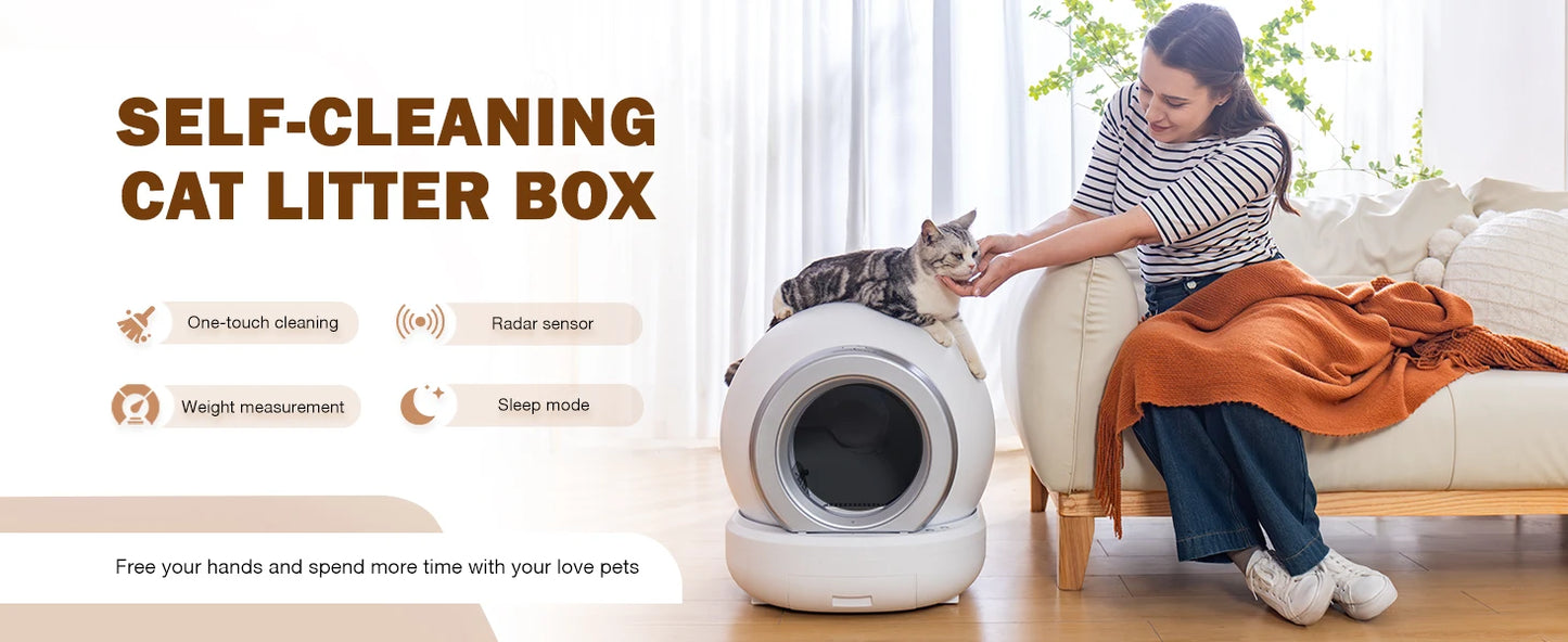 Bac à litière autonettoyant pour chat, grand bac à litière automatique pour chat avec contrôle par application, bac à litière intelligent pris en charge Wi-Fi 2,4 GHz pour chats