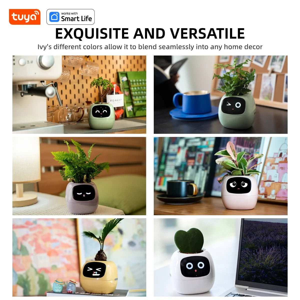 Jardinière intelligente Tuya Gen1 Ivy, plaisir sans fin avec plus de 49 expressions riches, 7 capteurs intelligents, les puces IA rendent la culture des plantes facile et amusante