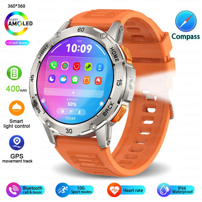 Nouvelle Montre Connectée de Sport Extérieur 2026 pour Hommes avec Boussole, Étanchéité 3ATM, Lampe Torche LED, Suivi de Santé et Appel Bluetooth pour Android et iOS