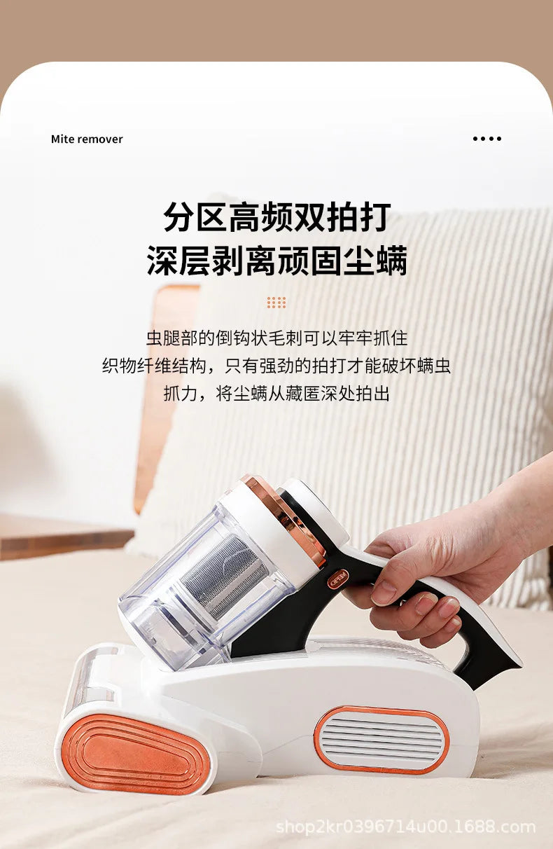 Aspirateur anti-acariens sans fil à forte aspiration avec double bac de collecte de poussière et lumière UV pour le nettoyage de la literie et des canapés à la maison