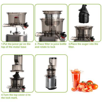 BioloMix-Extracteur de jus à mastication lente, presse à froid, Ju479, goulotte de rajeunissement de 78mm, moteur injuste, convient aux fruits entiers, 200W, 40-65 tr/min