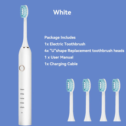 Brosse à dents électrique sonique pour adulte, aste, avec 4 têtes de rechange, 5 modes et 3 minutes intelligentes