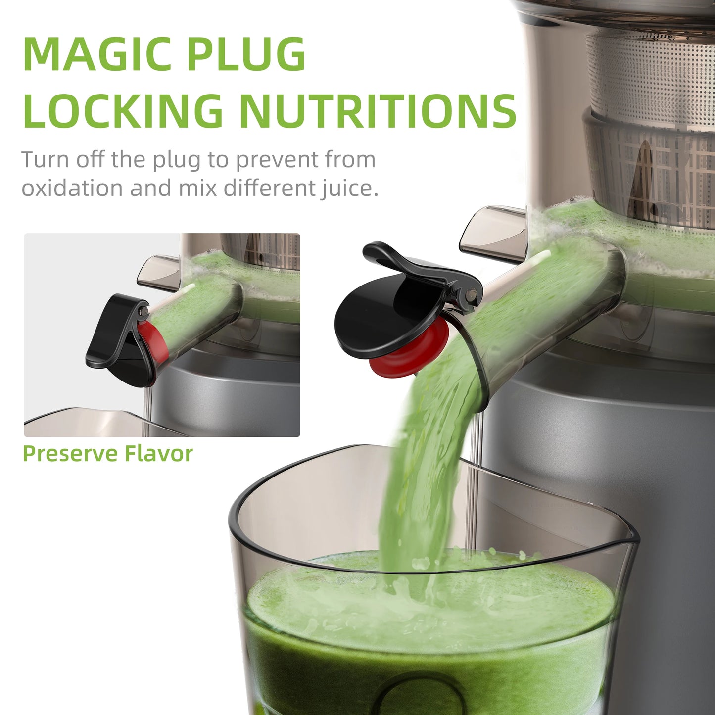 BioloMix-Extracteur de jus à mastication lente, presse à froid, Ju479, goulotte de rajeunissement de 78mm, moteur injuste, convient aux fruits entiers, 200W, 40-65 tr/min