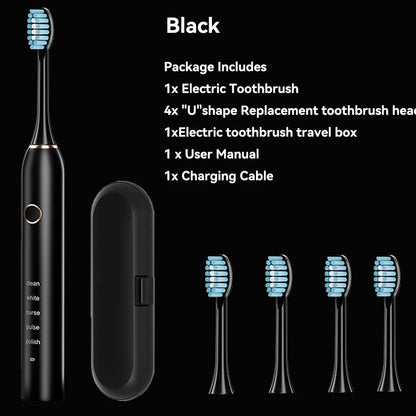 Brosse à dents électrique sonique pour adulte, aste, avec 4 têtes de rechange, 5 modes et 3 minutes intelligentes