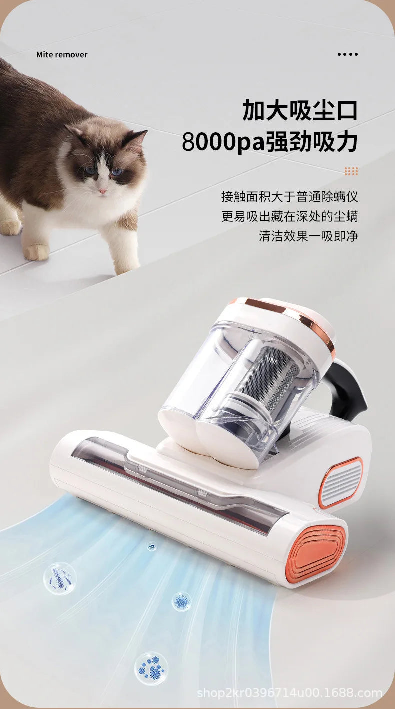 Aspirateur anti-acariens sans fil à forte aspiration avec double bac de collecte de poussière et lumière UV pour le nettoyage de la literie et des canapés à la maison