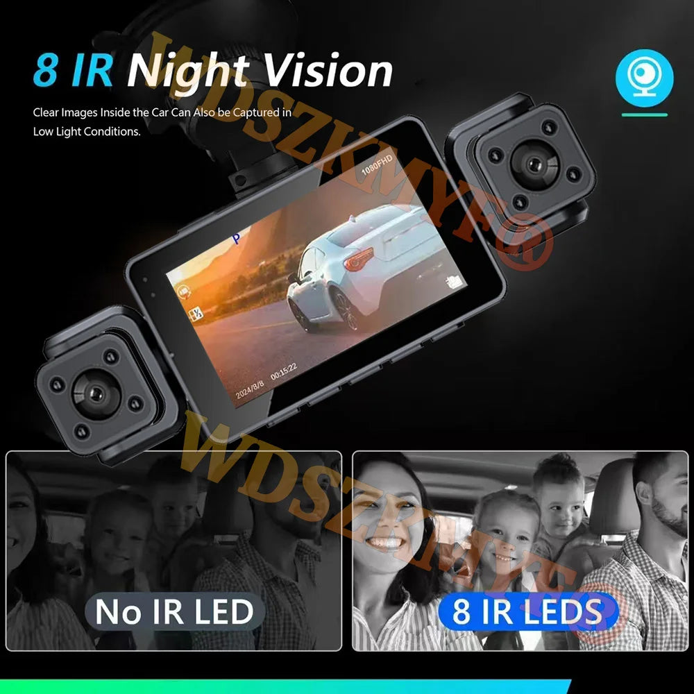 Prada Cam-Enregistreur vidéo de voiture avec vision nocturne, caméra WiFi 360 °, 3/4 canaux, dashcam voiture，caméra de recul，caméra 1080P, DVR, moniteur de stationnement 24h, vue avant droite et arrière, boîte noir