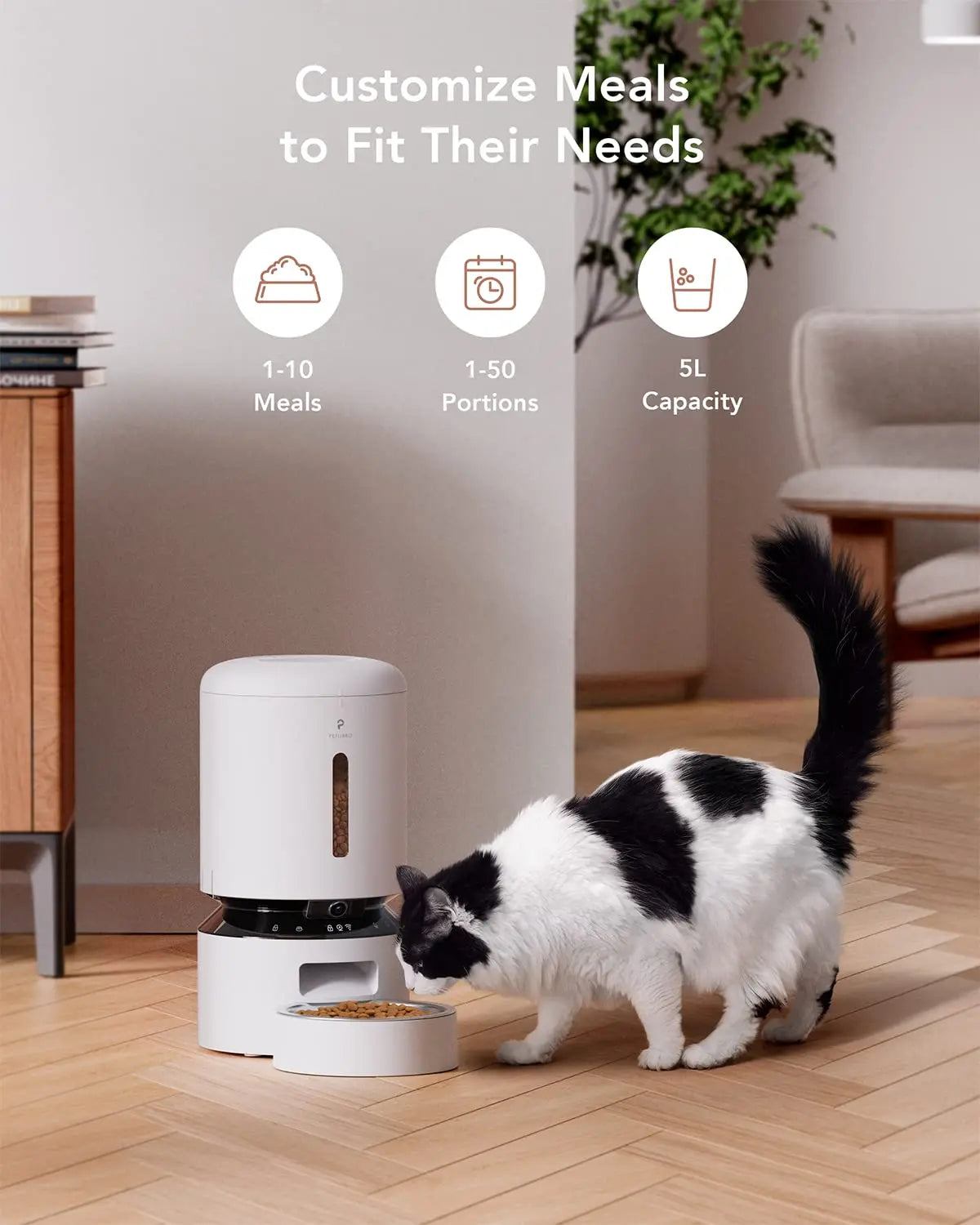 Distributeur automatique de nourriture pour animaux domestiques (chats et chiens) avec vidéo HD 1080P, vision nocturne, Wi-Fi 5G, audio bidirectionnel, capteur anti-blocage de nourriture, alertes sonores et de mouvement, en