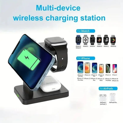 Support de chargeur magnétique sans fil 3 en 1, pour iPhone 15 14 13 12 Pro Max Apple Watch 1-8 AirPods Macsafe, Station de charge rapide