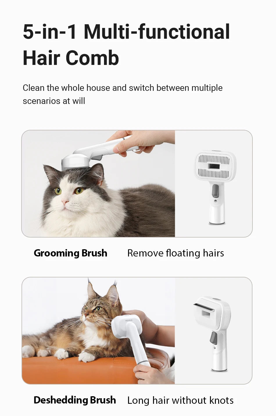 ROJECO Kit d'aspirateur de toilettage multifonction pour animaux de compagnie 5-en-1 aspirateur domestique Portable pour Kit de toilette aspirateur de poils de chien et de chat