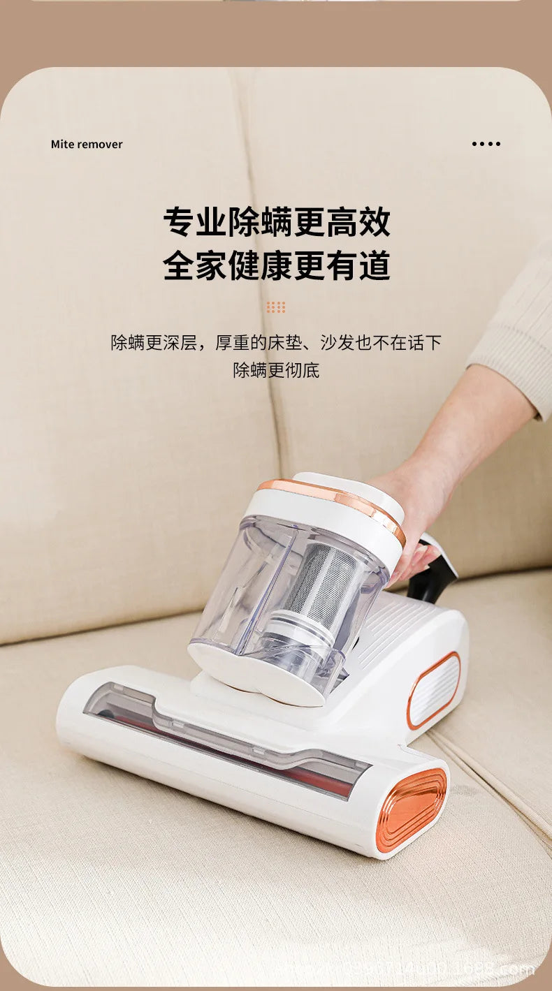 Aspirateur anti-acariens sans fil à forte aspiration avec double bac de collecte de poussière et lumière UV pour le nettoyage de la literie et des canapés à la maison