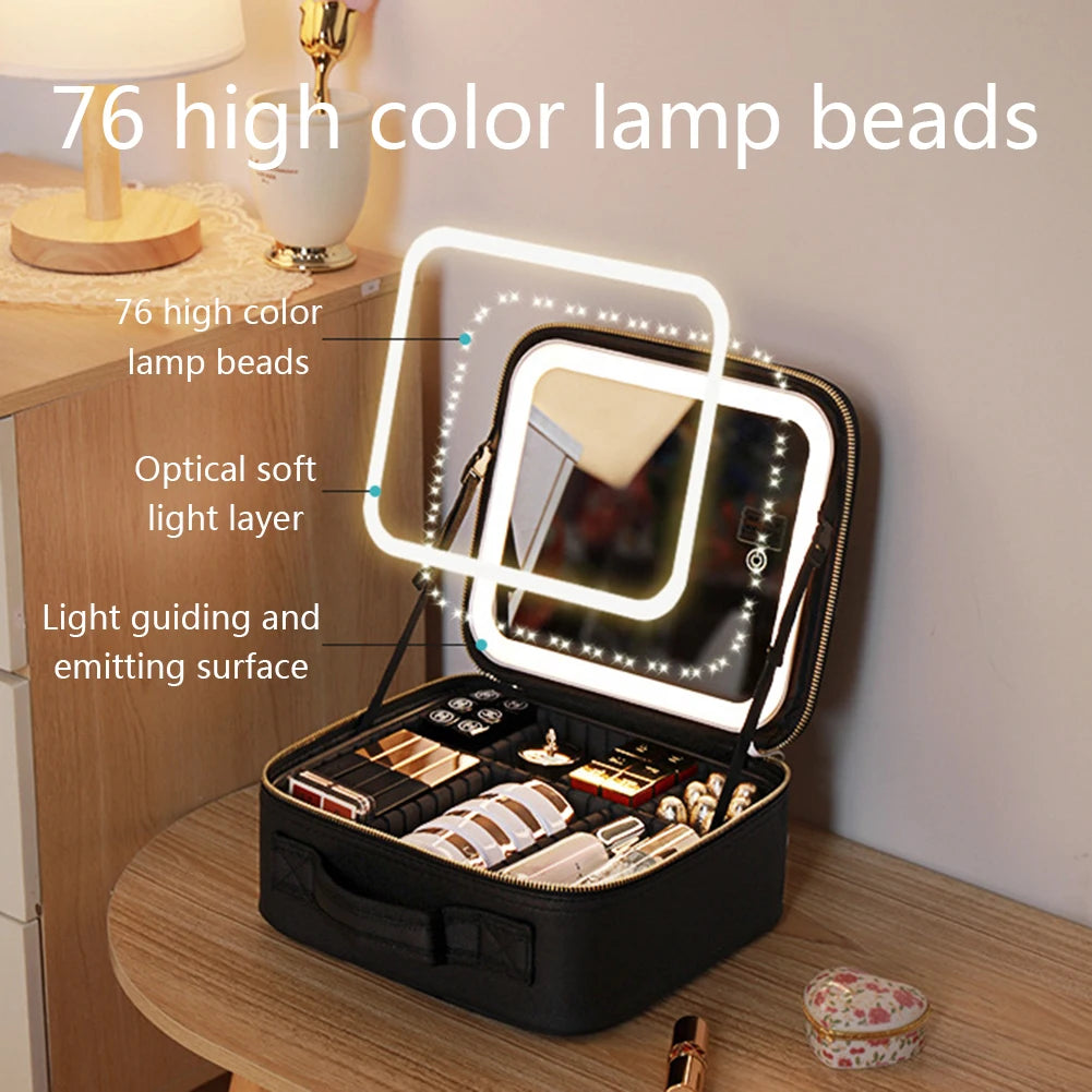 Étui à cosmétiques intelligent LED avec miroir, sac à cosmétiques, sacs de maquillage de voyage pour femmes, sac de rangement Portable à la mode, sacs de maquillage de voyage