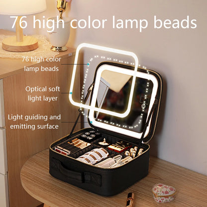 Étui à cosmétiques intelligent LED avec miroir, sac à cosmétiques, sacs de maquillage de voyage pour femmes, sac de rangement Portable à la mode, sacs de maquillage de voyage