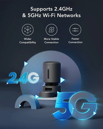 Distributeur automatique de nourriture pour animaux domestiques (chats et chiens) avec vidéo HD 1080P, vision nocturne, Wi-Fi 5G, audio bidirectionnel, capteur anti-blocage de nourriture, alertes sonores et de mouvement, en