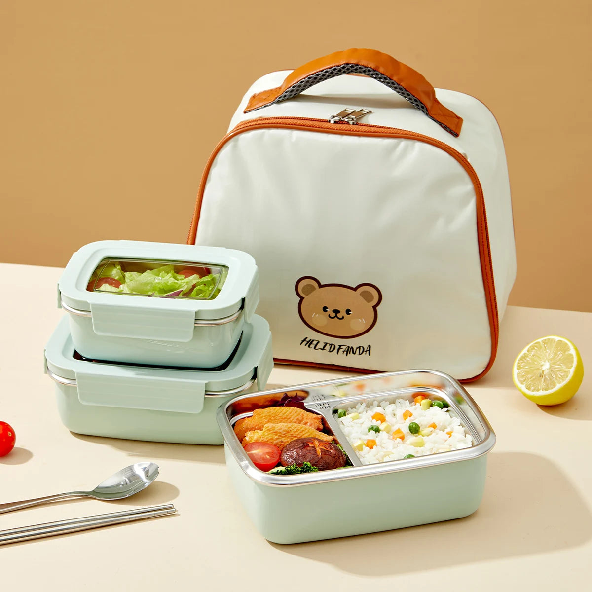 Boîte à déjeuner à compartiment en acier inoxydable 304 pour micro-ondes, boîte à Bento empilable anti-fuite pour étudiant, récipient alimentaire pour aliments froids et chauds
