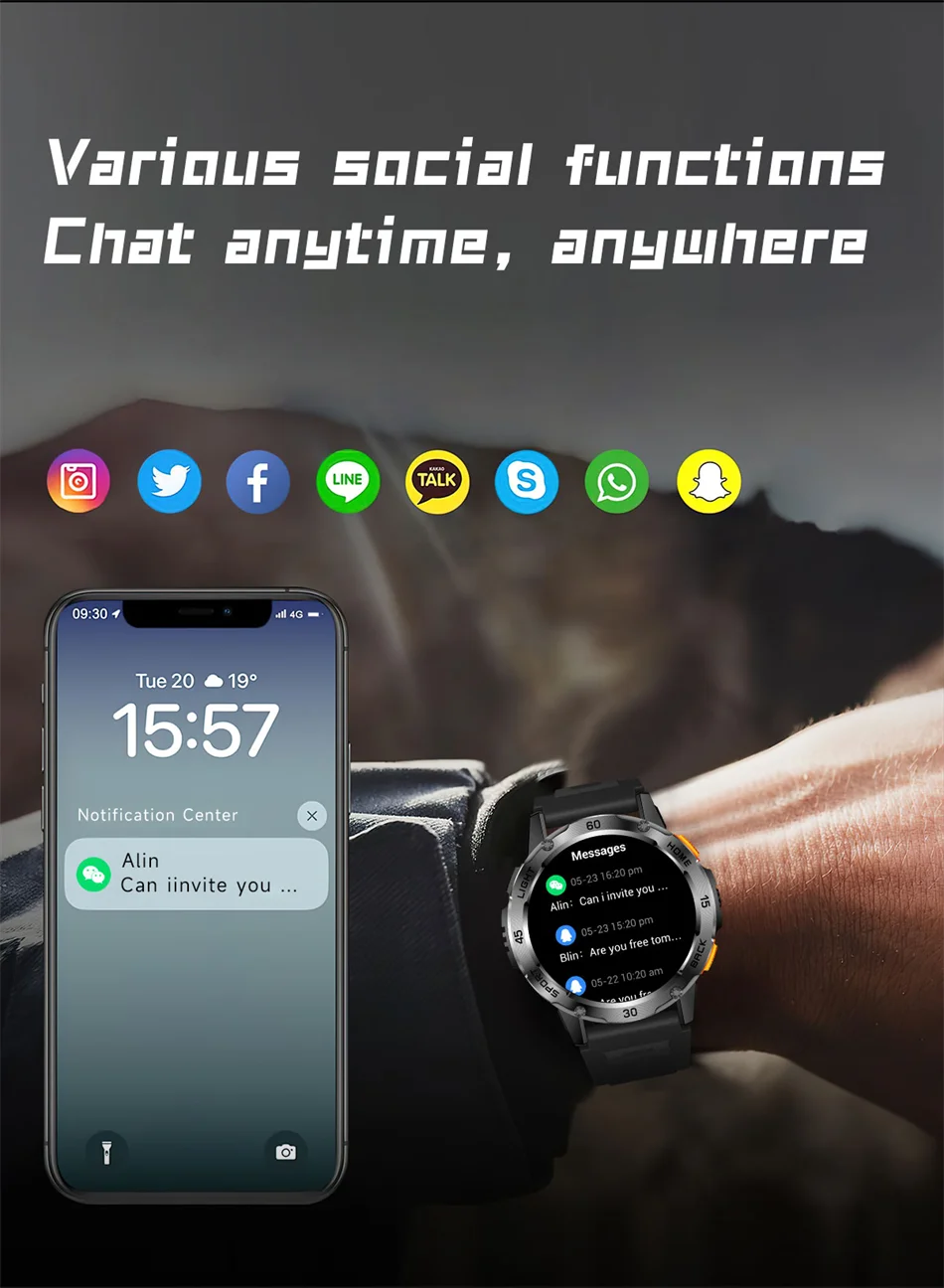 Nouvelle Montre Connectée de Sport Extérieur 2026 pour Hommes avec Boussole, Étanchéité 3ATM, Lampe Torche LED, Suivi de Santé et Appel Bluetooth pour Android et iOS