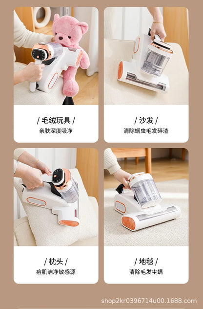 Aspirateur anti-acariens sans fil à forte aspiration avec double bac de collecte de poussière et lumière UV pour le nettoyage de la literie et des canapés à la maison