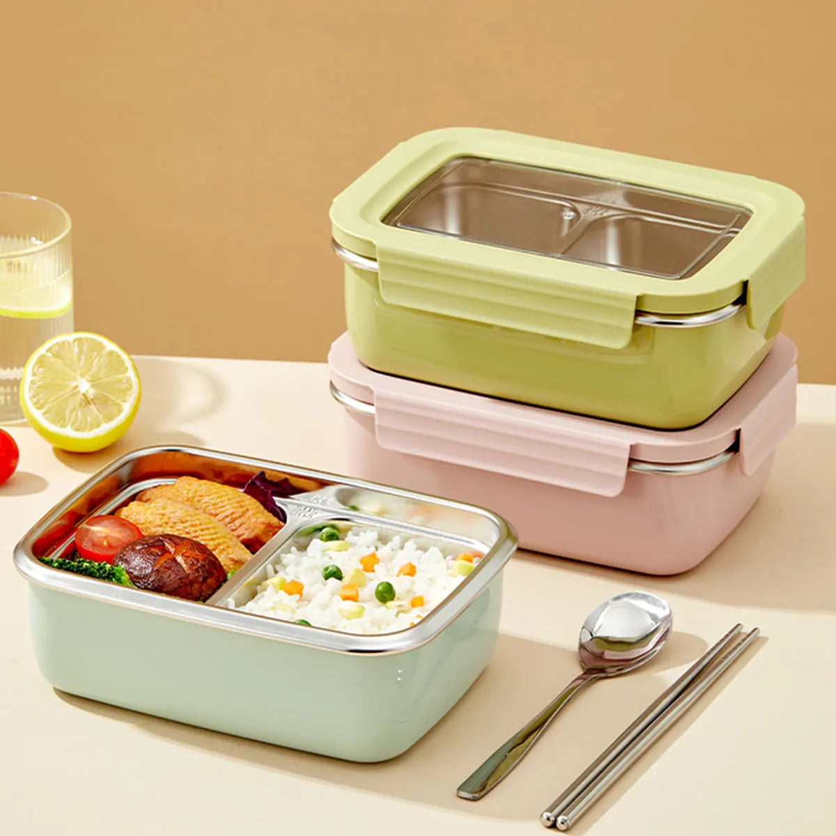 Boîte à déjeuner à compartiment en acier inoxydable 304 pour micro-ondes, boîte à Bento empilable anti-fuite pour étudiant, récipient alimentaire pour aliments froids et chauds