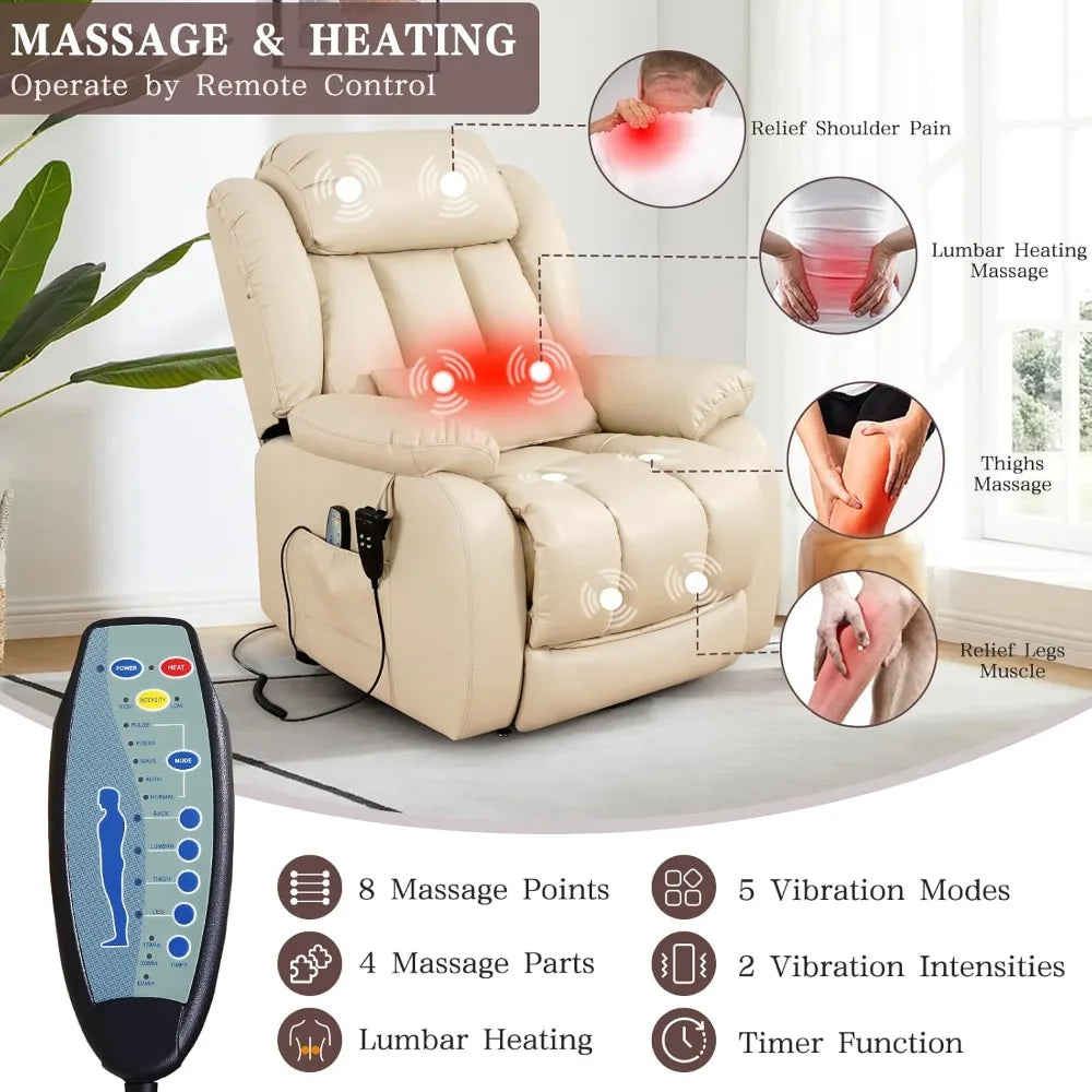 Fauteuil inclinable pour adultes, fauteuil élévateur électrique à double moteur, position infinie, levage plat, massage et chauffage, extension, personnalisé