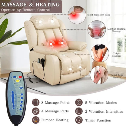 Fauteuil inclinable pour adultes, fauteuil élévateur électrique à double moteur, position infinie, levage plat, massage et chauffage, extension, personnalisé