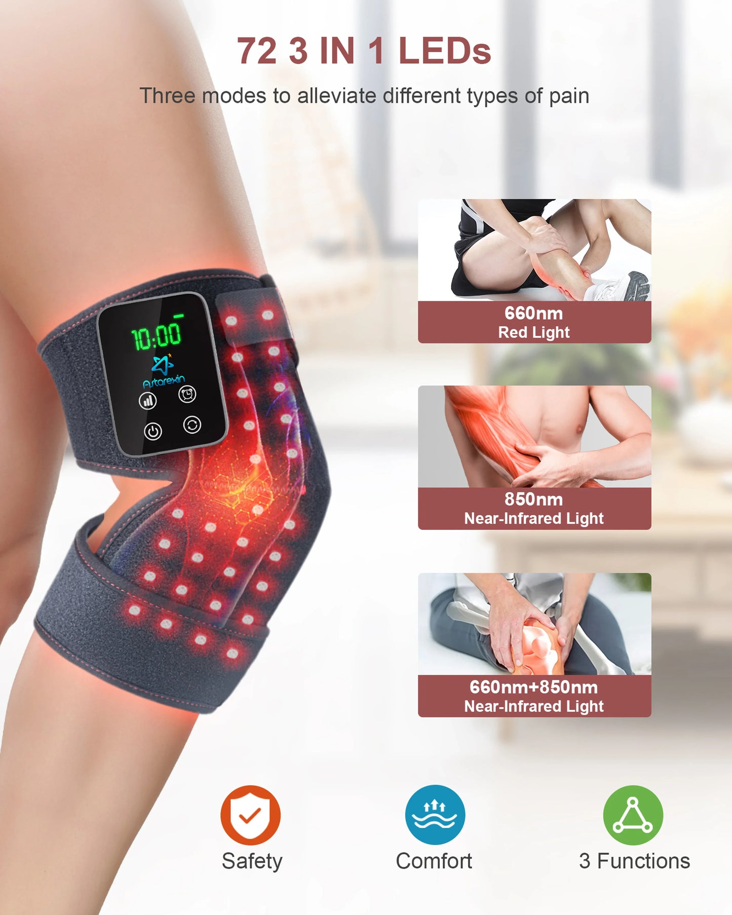 Genouillère à lumière rouge 660nm, articulation des jambes, des épaules, des coudes, 850nm, lumière proche infrarouge, soins de la peau, soutien, soulagement de la douleur au genou, inflamation