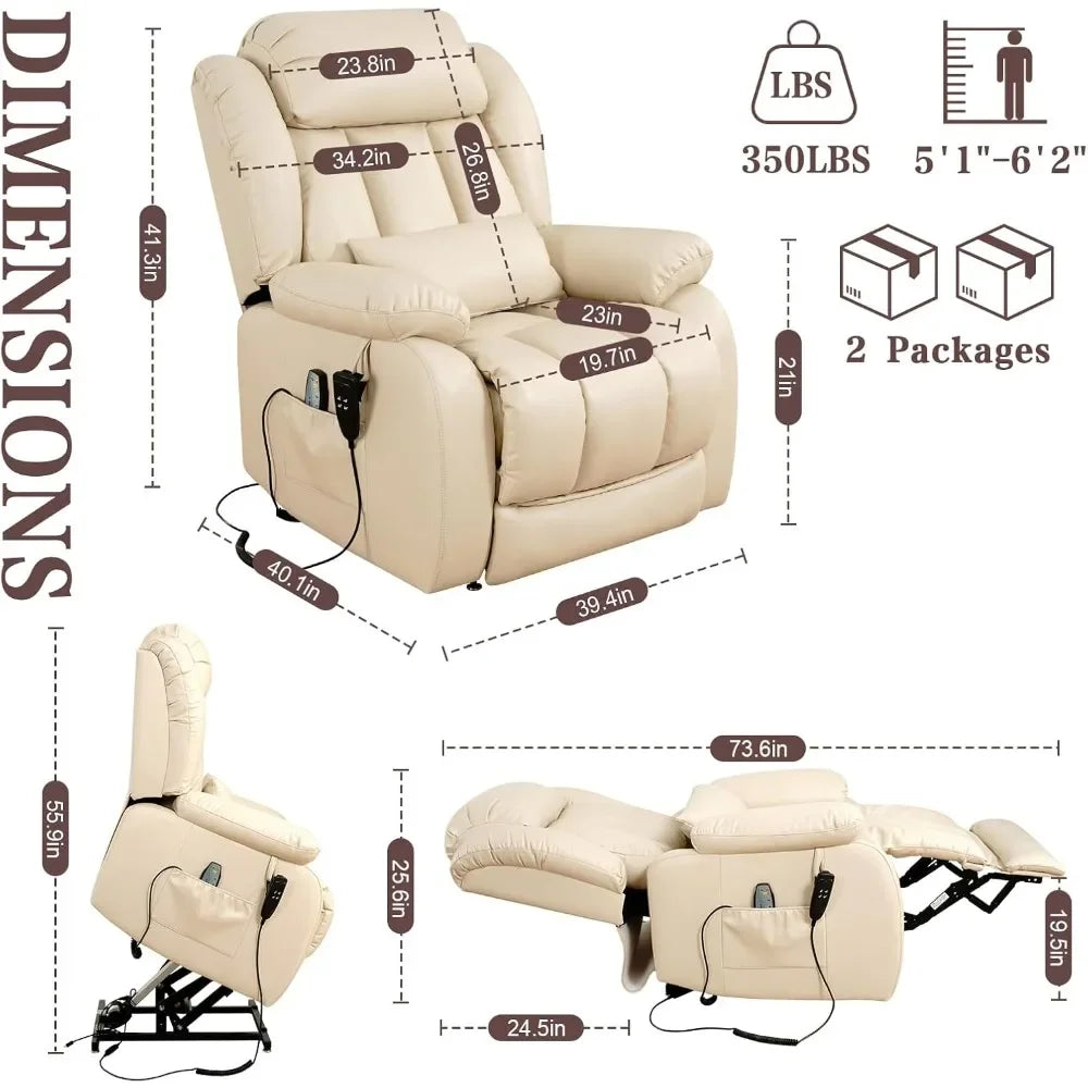 Fauteuil inclinable pour adultes, fauteuil élévateur électrique à double moteur, position infinie, levage plat, massage et chauffage, extension, personnalisé