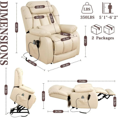 Fauteuil inclinable pour adultes, fauteuil élévateur électrique à double moteur, position infinie, levage plat, massage et chauffage, extension, personnalisé