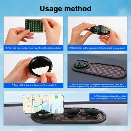 Support de téléphone pour tableau de bord de voiture, tapis antidérapant, Rotation à 360 degrés, support universel, plaque d'immatriculation de stationnement, accessoires d'intérieur multifonctionnels