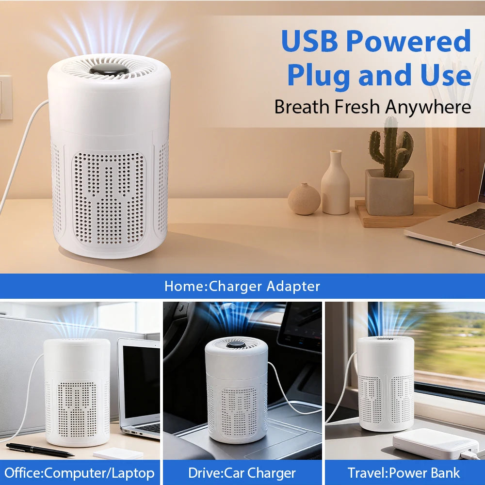 Purificateur d'air, générateur d'ions négatifs, odeur de fumée, purificateur d'air Portable USB pour filtre HEPA domestique, purification efficace de l'air