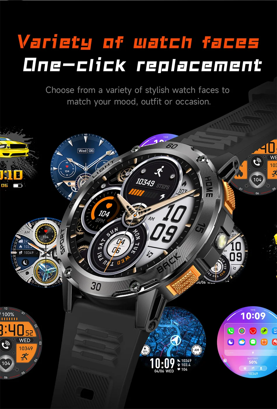 Nouvelle Montre Connectée de Sport Extérieur 2026 pour Hommes avec Boussole, Étanchéité 3ATM, Lampe Torche LED, Suivi de Santé et Appel Bluetooth pour Android et iOS
