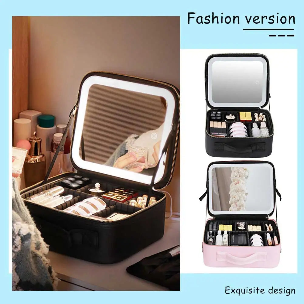 Étui à cosmétiques intelligent LED avec miroir, sac à cosmétiques, sacs de maquillage de voyage pour femmes, sac de rangement Portable à la mode, sacs de maquillage de voyage