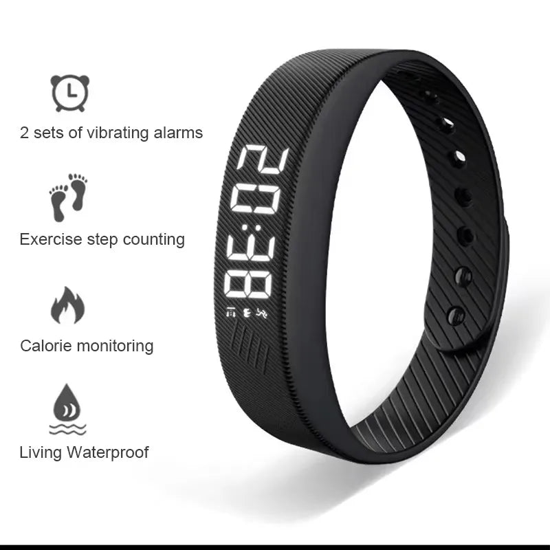 Bracelet intelligent LED numérique étanche, horloge intelligente, podomètre de course, moniteur d'activité, alarme vibrante, rappel, HT30