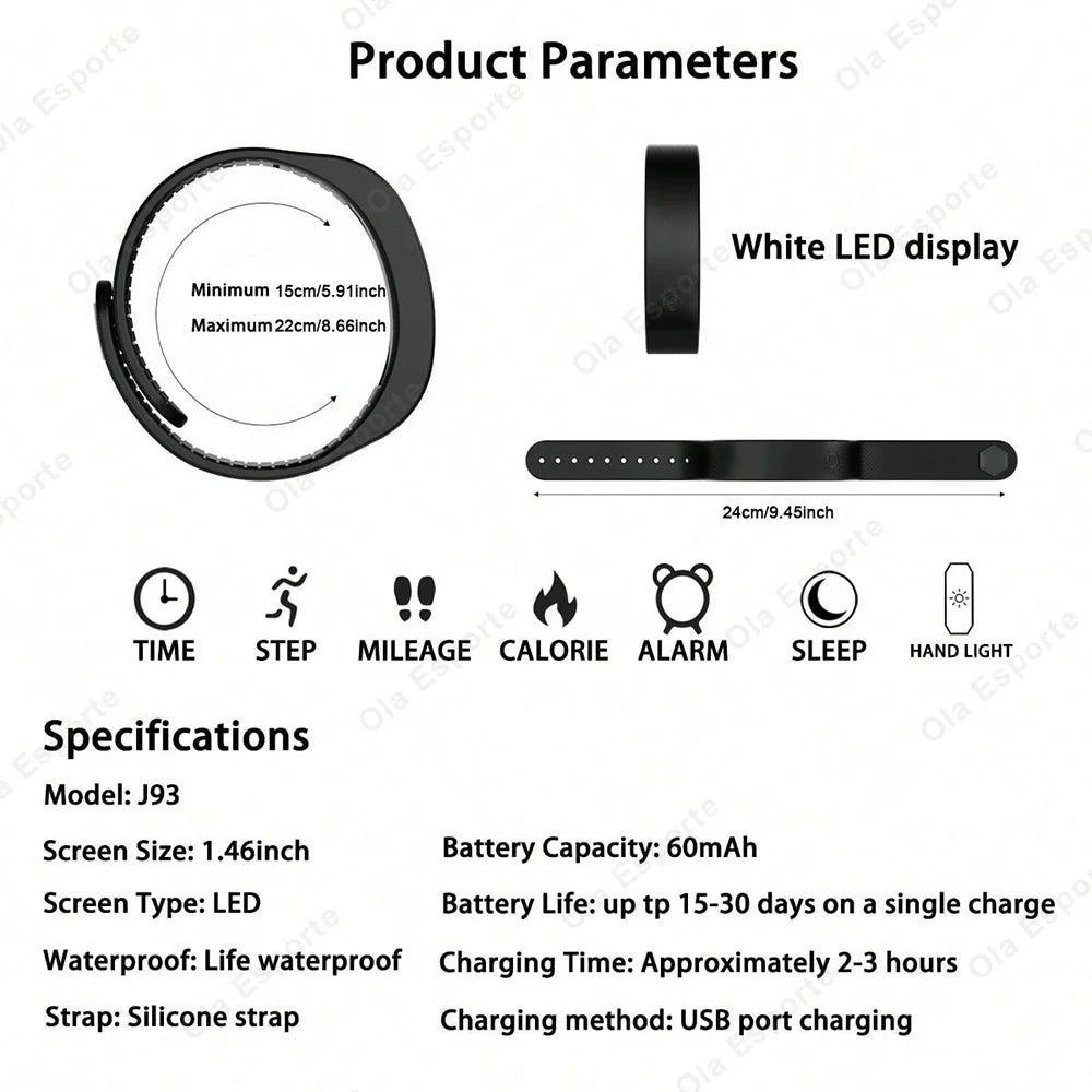 Bracelet intelligent LED numérique étanche, horloge intelligente, podomètre de course, moniteur d'activité, alarme vibrante, rappel, HT30