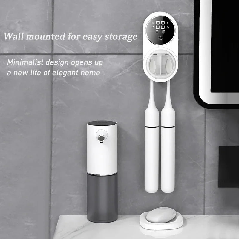 Porte-brosse à dents mural intelligent, dispositif de désinfection pour porte-brosse à dents, support de rangement pour brosse à dents, avec 2 emplacements pour brosses