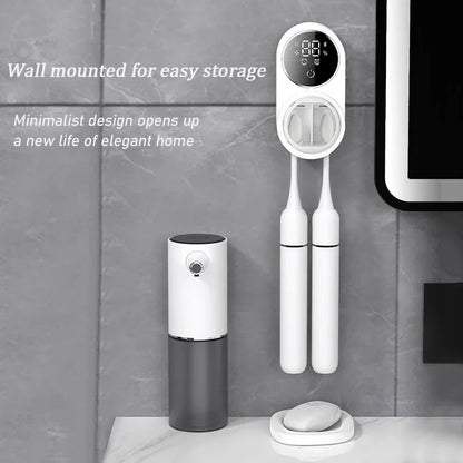 Porte-brosse à dents mural intelligent, dispositif de désinfection pour porte-brosse à dents, support de rangement pour brosse à dents, avec 2 emplacements pour brosses