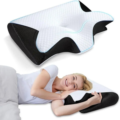 Oreiller ergonomique papillon pour le cou en mousse à mémoire de forme à rebond lent, soutien cervical pour un sommeil confortable, nouveau design en forme de corne
