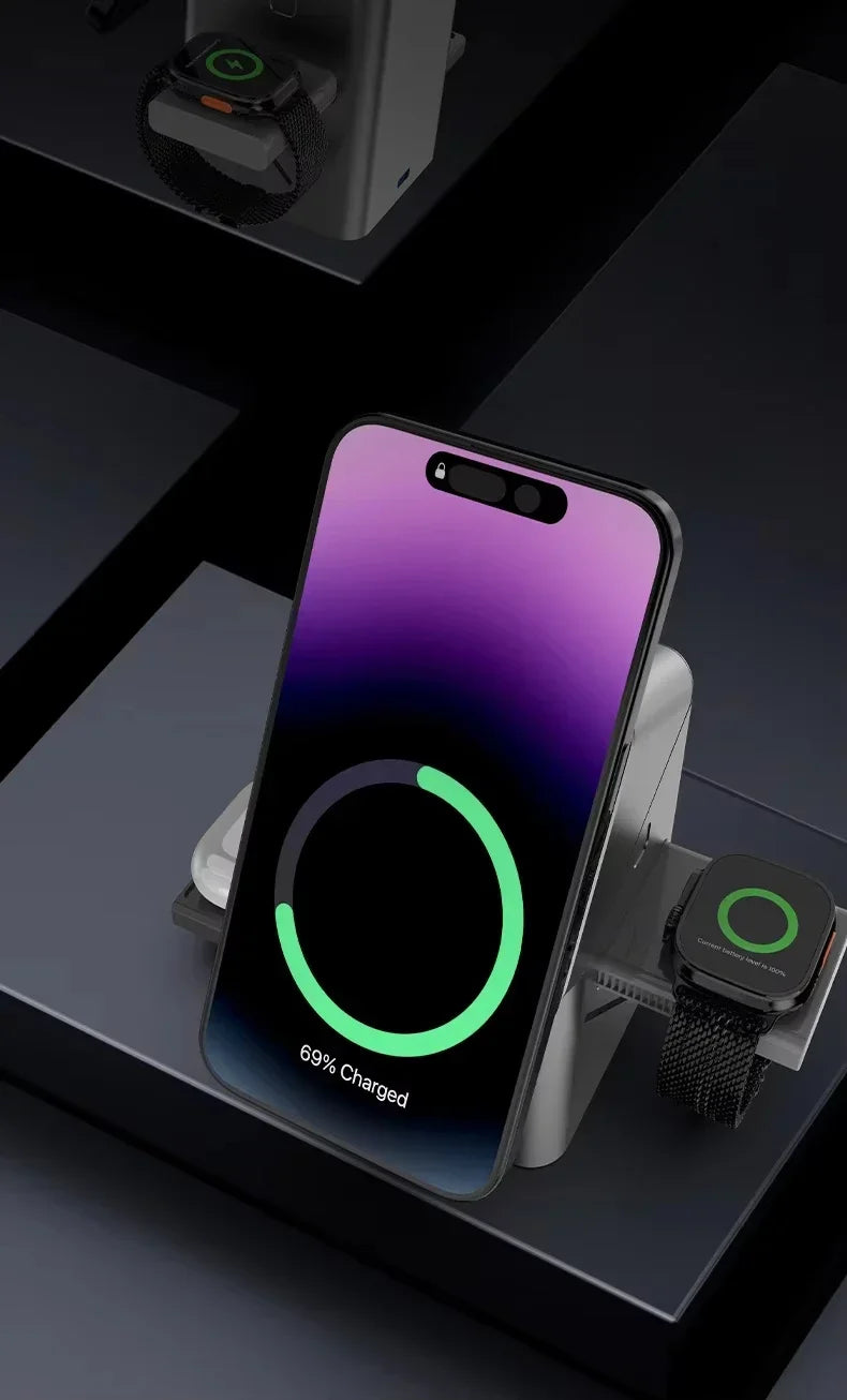 Chargeur magnetique sans fil 3-en-1