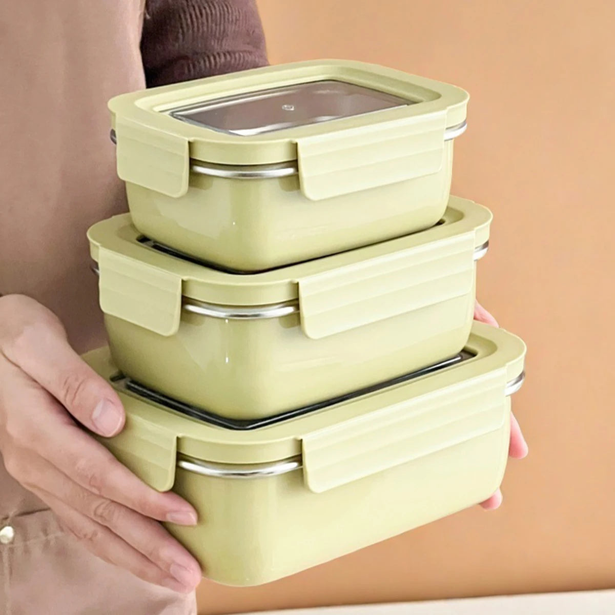 Boîte à déjeuner à compartiment en acier inoxydable 304 pour micro-ondes, boîte à Bento empilable anti-fuite pour étudiant, récipient alimentaire pour aliments froids et chauds