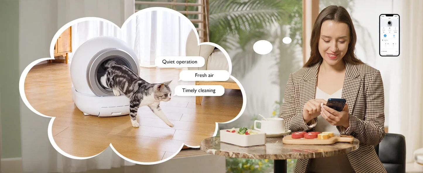 Bac à litière autonettoyant pour chat, grand bac à litière automatique pour chat avec contrôle par application, bac à litière intelligent pris en charge Wi-Fi 2,4 GHz pour chats