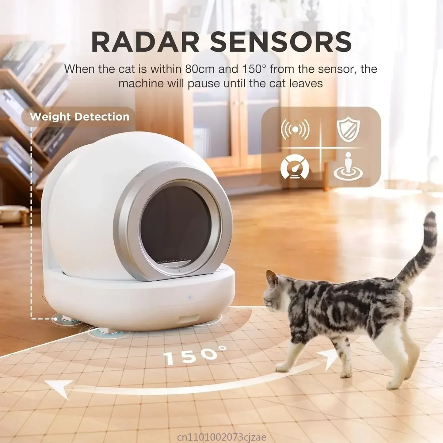 Bac à litière autonettoyant pour chat, grand bac à litière automatique pour chat avec contrôle par application, bac à litière intelligent pris en charge Wi-Fi 2,4 GHz pour chats