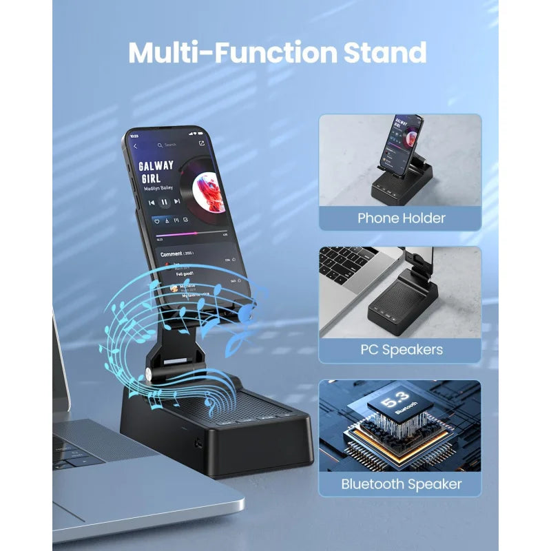Support de téléphone avec haut-parleur Bluetooth, haut-parleur sonore surround HD, compatible avec tous les iPhone