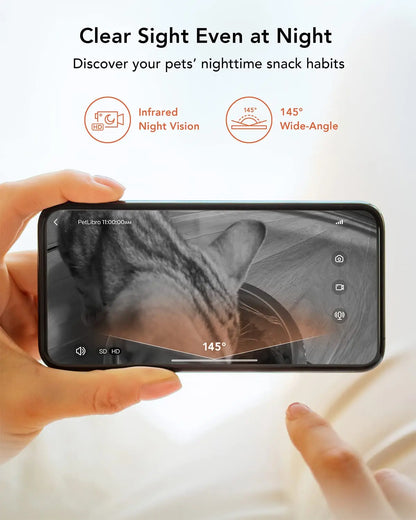 Distributeur automatique de nourriture pour animaux domestiques (chats et chiens) avec vidéo HD 1080P, vision nocturne, Wi-Fi 5G, audio bidirectionnel, capteur anti-blocage de nourriture, alertes sonores et de mouvement, en