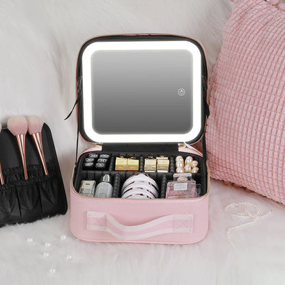Étui à cosmétiques intelligent LED avec miroir, sac à cosmétiques, sacs de maquillage de voyage pour femmes, sac de rangement Portable à la mode, sacs de maquillage de voyage